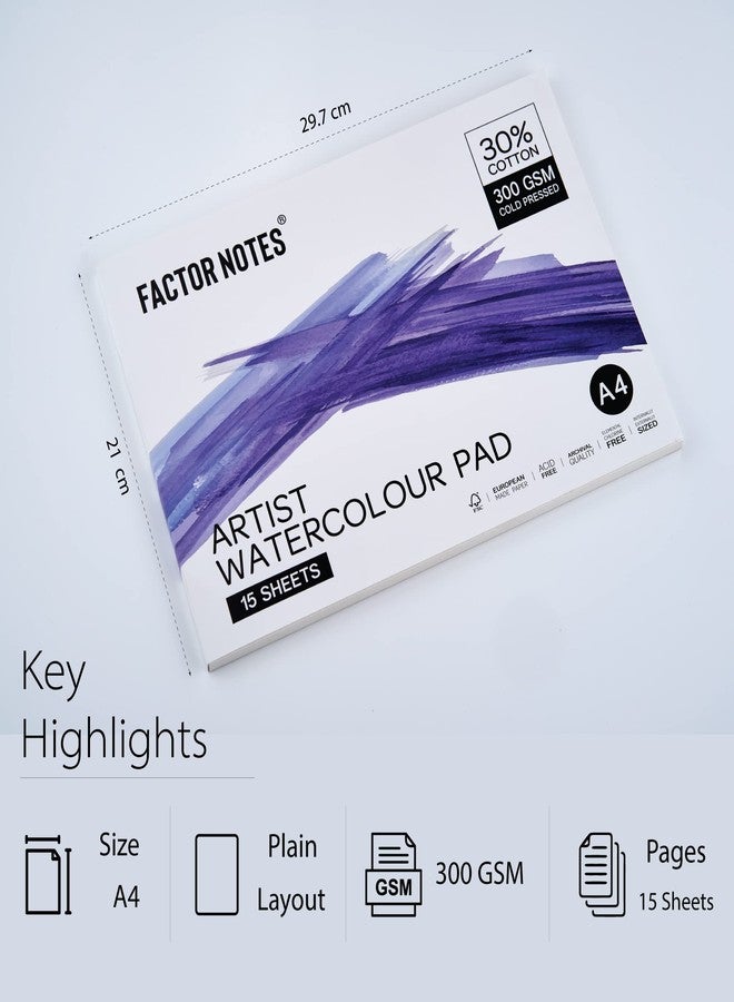 FACTOR NOTES Artist Watercolour Pad: 30% Cotton, 300 GSM, Cold Pressed, Acid-Free Tearable Paper (A4), Oil Paint - Image 2